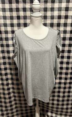 ELOQUII Gray Plus Size Puff Sleeve Scoop Neck Knit Top Size 26/28